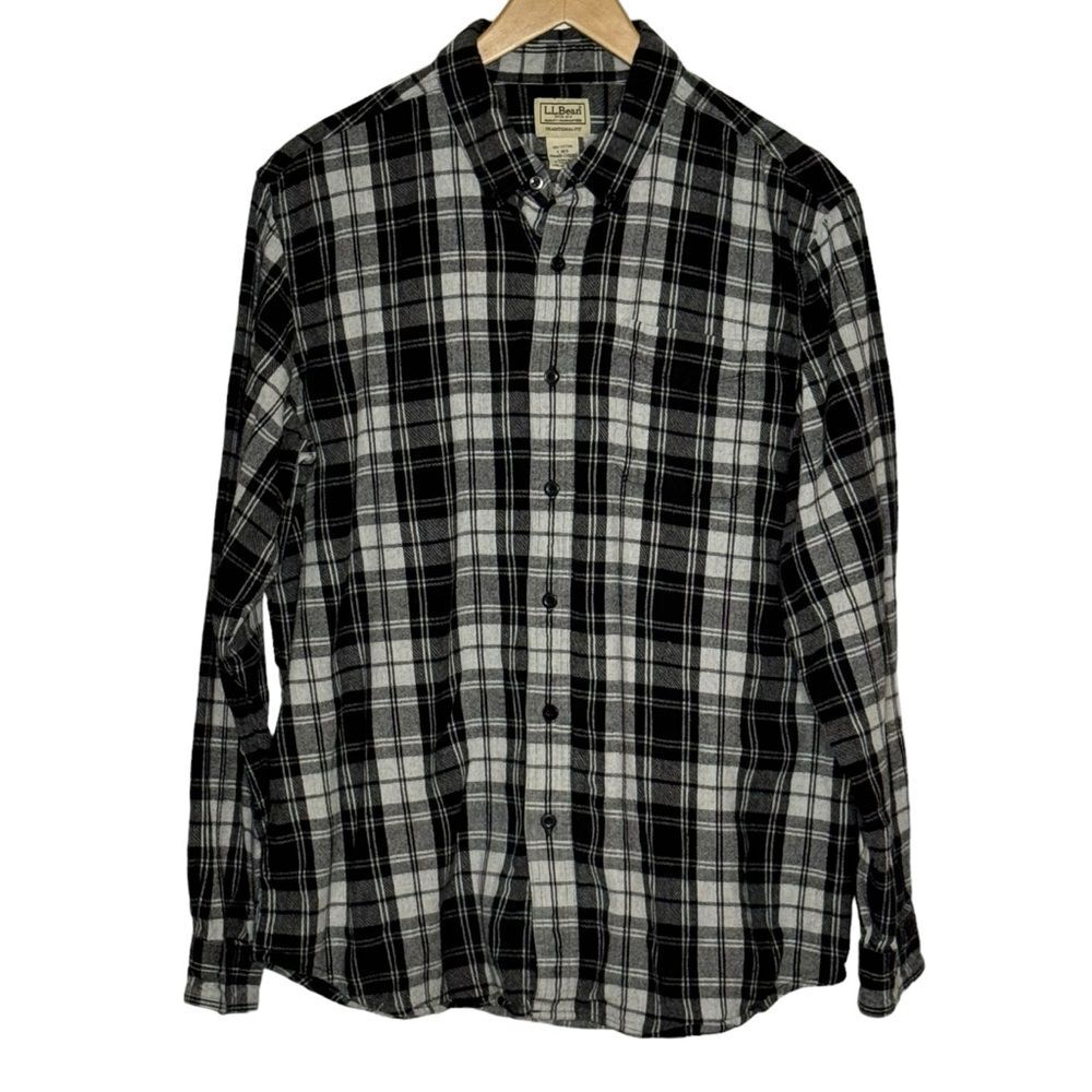 LL Bean Traditional Fit Men's Long Sleeve Flannel Button Front Shirt Size Large